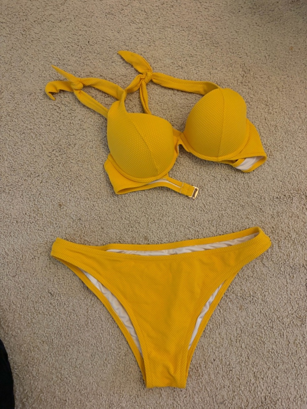 Shade & Shore Yellow Textured Push-Up Bikini Set